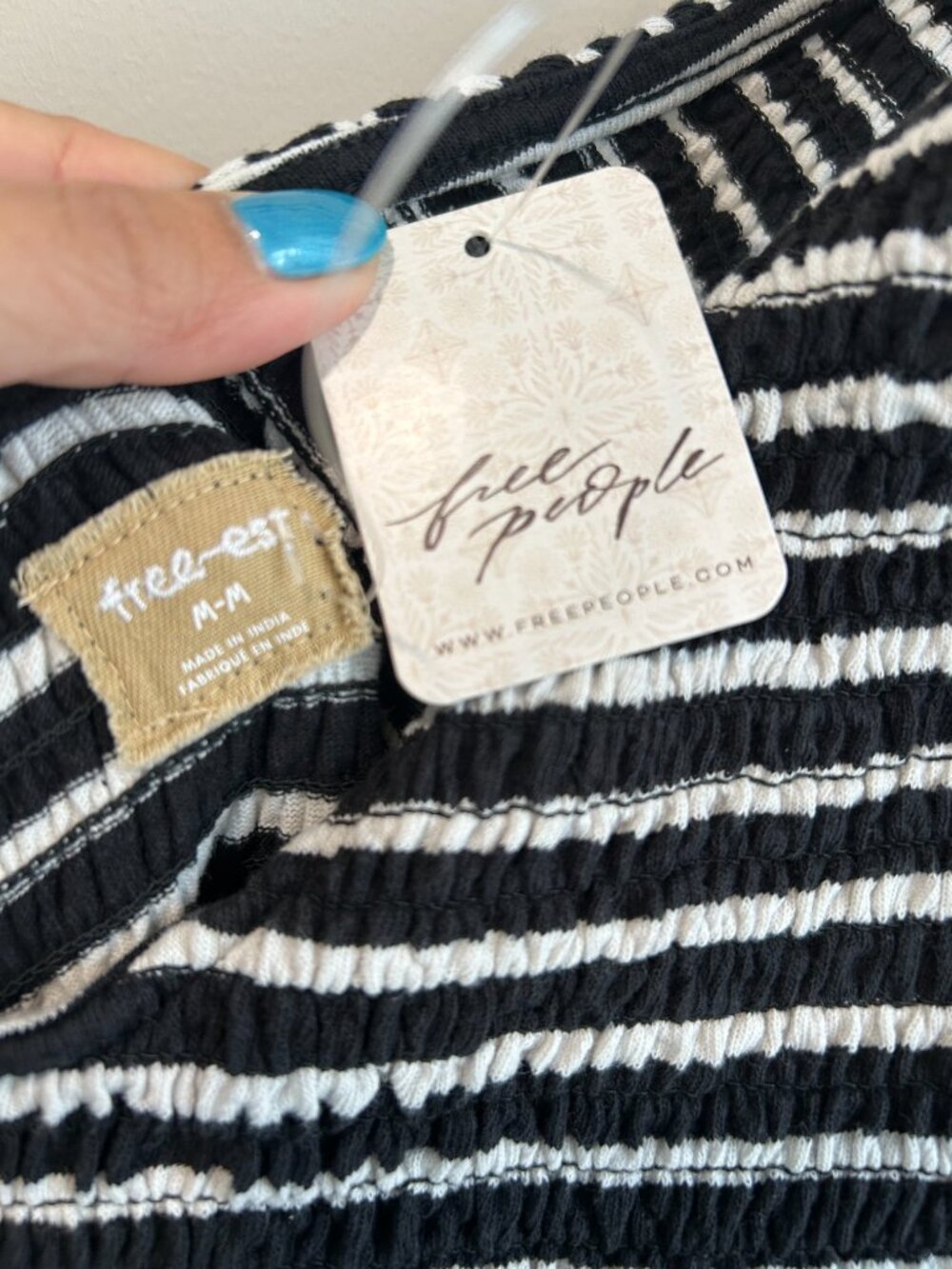 Free People Free-est Cecilia Midi Dress NWT M Black White Stripe Tie Strap Coast - Picture 3 of 12